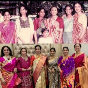 Renuka Shahane Instagram - Leena, Manisha, Dipti, Geetika, Pradnya and I....40 years ago at Leena's elder brother Sanjeev's wedding and now at Manisha's son Shantanu's wedding. Bachpan ki yaariyaan.....school ke samay se dosti barkaraar hai....tab 15 ke thhey ab pachpan ke hain par hamaari dosti....priceless.....forever ❤❤❤❤❤