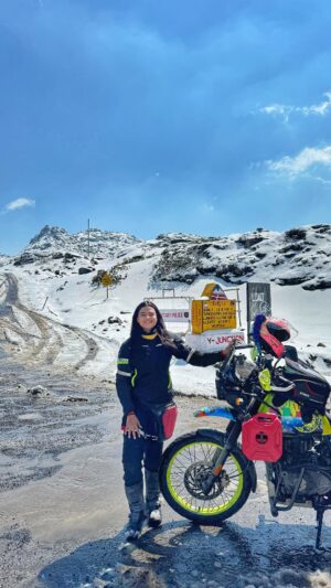 Ridergirl Vishakha Instagram - Yes I am Unstoppable with Rudra by my side😎
Riding is like embarking on a journey of endless possibilities. Every day begins with the ritual of gearing up and saddling up, preparing myself for the adventures that lie ahead. 
As I hit the road solo, I immerse myself in the experience, relishing every moment along the way.

The weather, ever-changing, becomes a companion on my ride. When the cold bites, I pause to layer up, embracing the chill as part of the ride. Despite the challenges, I persist, fueled by the sheer joy of the open road.

Even technical glitches, like draining camera batteries, fail to deter me. I pull over, swap batteries, and seamlessly resume my journey, undeterred by the minor hiccup.

Bad roads or adverse weather conditions are merely bumps in the road, not barriers. With unwavering determination, I navigate through, pushing forward with every kilometer conquered.

In the saddle of my motorcycle, I am unstoppable, fueled by passion and driven by the freedom of the open road.

#ridergirlvishakha #rudra🏍️ #rgvinne #tawang #bumlapass