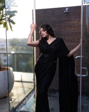 Sangeerthana Vipin Instagram - 🖤

Shot by @sandeepthattai 
Outfit @reina.hyd @jigarmaliofficial 
Styled by @bharathgandhiofficial 
Styling team @saisudhanag 
Jewellery @shopriyaaofficial 
Hairstylist @officialpriyamakeup
