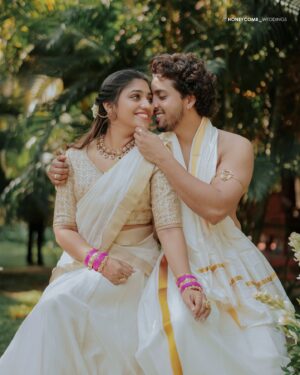 Saranya Nandakumar Instagram - A New chapter of love begins…😍

Styling: @amritha_lakshmi___ @ka_styling_house 
Dop : @honeycomb_weddings_ 
Bride outfit: @aatmabyamitha 
makeup: @makeover_by_shelna 
hair: @hair_by_sumi 
Event: @luminor_events_and_designs 
Groom makeup and hair : @abhijith_laflare_makeupartist 

[ wedding, saranya wedding , wedding day]