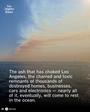 Sharon Lawrence Instagram - This is why we need what @healthebay offers , science, advocacy and local action. 
Repost from @latimes
•
L.A.’s devastating fires are only the latest episode in which the ocean has served as an unappreciated receptacle for trash and hazards originating on land.

The smoke from the fires, the debris piled up along decimated streets, the charred and toxic remnants of thousands of destroyed homes, businesses, cars and electronics — nearly all of it, eventually, will come to rest in the ocean.

Unlike the smoke that emanates from rural wildfires, the charred material now entering the ocean is the stuff of “people’s homes: their cars, their batteries, their electronics,” said Rasmus Swalethorp, a biological oceanographer at UC San Diego’s Scripps Institution of Oceanography. “It’s certainly going to contain a lot of things that we ideally don’t want to see in our oceans — and in our soils, for that matter, and our water streams, and certainly not on our dinner plates.”

Among scientists’ most immediate concerns is ocean water contamination. In addition to the already-massive footprint of ash offshore, Gold noted that runoff from the first few rainstorms is a huge concern. He’s had a flurry of conversations with city, county and state officials, who have been trying to proactively limit the amount of fire pollution going into the ocean.

The rain this week was the first significant precipitation in the region since May. In addition to the fires’ ash and chemical residue, it was also the first flush of nine months’ worth of daily pollution into the sea.

Read more at the link in bio.

✍ @corinnepurtill_lat @rosanna.xia 
📷 Wally Skalij; Rasmus Swalethorp/Scripps Institution of Oceanography; Robert Gauthier