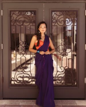 Sheena Chohan Instagram - 💜
.
.
.
Team: 
Photography: @willsbeenhere
Saree by @suta_bombay 
Look Videography: @_ana_barth_ 
Hair : @flok_by_bekim @bekim_personal
Makeup : @lule_loveshair
Hair Assistant: @cosmocollins 
Stylist: @vinaa_shankar 

#sheenachohan #india #newlook #international #reels #instagram #sheena #saree