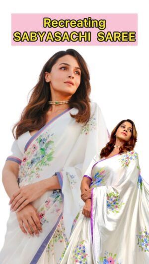 Shweta Mahadik Instagram - Handpainted saree is love😍🤌

#sabyasachi
#aliabhatt 
#shwetamahadik
#diy
#handmade
#handpainted
#art
#diychachi
#fashion