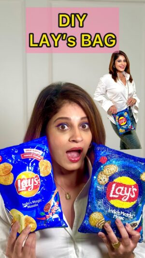 Shweta Mahadik Instagram - CHIPS MAANG RAHI HAI!! 🏃‍♀️👻

#diy
#handmade
#shwetamahadik
#diychachi
#bag
#art 
#fashion