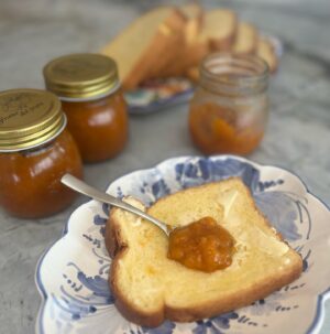 Silvia Colloca Instagram - It’s apricot season and it’s time to jam! I enlisted the help of my dad to create the most velvety jam, perfumed with vanilla and lemon. Note to self… we should have made more…

Also… don’t be fooled by my dad understated ease in the kitchen… the man cannot cook to save his life, but he surely can remove seeds from stone fruit like there’s no tomorrow! 

Makes 4x250 ml jars

1.4kg of apricots (weight is with stone removed)\500 gr of caster sugar
1 large or 2 small lemons (juice and zest)
1 vanilla bean split in half to add to the pot

Cut the apricots into small chunks, place into a large, non reactive bowl with sugar, vanilla bean, lemon juice and strips of lemon zest (no white part). Cover with a damp tea towel and allow to macerate in the fridge for 2 hours or overnight (to intensify the flavors).
Place the macerated fruit along with the liquid into a large pot and bring to a simmer. Cook over low heat for 45-60 minutes, or until the jam has thickened slightly. You can skim off the foam that appears on the surface with a slotted spoon as the jam cooks. To make sure the jam is cooked, place a small plate in the freezer for 10 minutes. Take it out and spoon a little jam onto it. If it thickens, the jam is ready. Pour the hot jam into the hot sterilized jars, close firmly and tip the jars upside down to create a vacuum. Allow to cool down, then refrigerate. 
Ps
always make sure to use sterilized hard and lids. If you are reusing old jars, make sure you get new lids to create the vacuum seal that will preserve your jam safely.