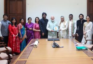 Sobhita Dhulipala Instagram - Profoundly thankful to Hon’ble Prime Minister @narendramodi ji for today’s meeting at Parliament House. It was an honor to present ‘Akkineni Ka Virat Vyaktitva’ by Padma Bhushan awardee Dr.Yarlagadda Lakshmi Prasad, a tribute to ANR garu’s cinematic heritage. Your recognition of his life’s work is a treasured affirmation for our family, fans and the Indian movie lovers. 
#ANRLegacy #IndianCinema
#ANRLivesOn 

PS : Anyone who knows me knows how much I adore kondapalli bommalu (dancing dolls), their memories trace back to my childhood years in my grandparents’ home in Tenali. So happy to be able to gift him one, and to find that he knows all about this old handicraft and its nativity to Andhra Pradesh :)♥️