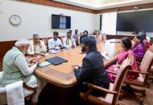 Sobhita Dhulipala Instagram - Profoundly thankful to Hon’ble Prime Minister @narendramodi ji for today’s meeting at Parliament House. It was an honor to present ‘Akkineni Ka Virat Vyaktitva’ by Padma Bhushan awardee Dr.Yarlagadda Lakshmi Prasad, a tribute to ANR garu’s cinematic heritage. Your recognition of his life’s work is a treasured affirmation for our family, fans and the Indian movie lovers. 
#ANRLegacy #IndianCinema
#ANRLivesOn 

PS : Anyone who knows me knows how much I adore kondapalli bommalu (dancing dolls), their memories trace back to my childhood years in my grandparents’ home in Tenali. So happy to be able to gift him one, and to find that he knows all about this old handicraft and its nativity to Andhra Pradesh :)♥️