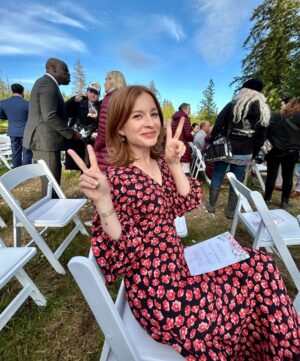 Stacey Farber Instagram - I’ve never really been a wedding gal—never dreamt of walking down the aisle—but I have to admit, I was overjoyed to attend what I still consider the WEDDING OF THE YEAR!!! We celebrated Mel & Jack’s nuptials at a gorgeous, sprawling, twinkle-lit venue that Netflix built from scratch (👀🎬💫💰) on farmland in rural British Columbia, and it was one hell of a party. The cake! Her dress! Those vows! Congrats to the newlyweds and to the millions of Virgin River fans worldwide. I hope you LOVE your long-awaited season 6 binge!! X  #virginriver #virginriverseries #virginrivernetflix