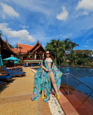 Stephanie Timmins Instagram - Summer Daydream ft @limerickofficial 💙🌊🌞🌴
Shoes @drunch.in
Pr @tanngcommunications
Sunnies @jimmychoo
📍@novotelphuketresort 

( Swimwear, Kaftan, Summer prints, Summer Fashion, Resort wear, SS24, Phuket, Island Dressing)
#fashioninfluencer #travelinfluencer #traveldiaries #Phuket #Thailand #swimwear #kaftan #kimono #summeroutfits #summeroutfitideas #SummerFits #ootdindia #ootd #summerlook #BeachDress #beachlife #phuketthailand  #feistyfoxdiaries #feistyfoxtravels