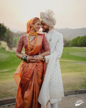 Swarda Thigale Instagram - “Captured in the golden embrace of sunset, we stand, hearts intertwined, ready to embark on life’s greatest adventure together. With every glance, every touch, we share the promise of a lifetime filled with love, laughter, and endless dreams. Here’s to us, to our story, and to the joy that awaits. 💕 #ForeverYours #SunsetMoments #LoveWins”

HMU - @vaibhavi_makeupartist 
📸 - @girish_katkar_photography 

#wedmegood #weddingphotography #weddingteaser #wedding #wedmegoodsouth #indianbride #indianwedding #photography #photooftheday #brideandgroom #bride #groom @wedmegood #weddingsutra