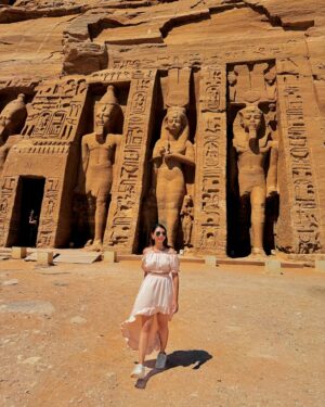 Swati Gandhi Instagram - Beneath the towering statues of Abu Simbel, it feels like standing in the presence of pharaohs. 👑✨ 
#MajesticEgypt #TempleOfRamses #TravelWonders

[Egypt, Abu Simbel, journey through time, time travel, Egyptian History]