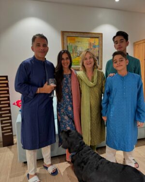 Tara Sharma Instagram - A v #happydiwali 🪔 everyone. Good wishes and
love from all of us to all of you ..❤️🧿 #family photos invariably have one person shutting their eyes (pic 1 Gaaga haaha as our kids call my Mum) or turning away or generally being in another zone hence the 3 pix. (Tia is allowed to do anything clearly haaha!) Not really celebrating or partying this year, not that we do much, but just a wish for all and remembering those loved ones not with us too. Diwali 🪔 good over evil. Find the light in every situation. Spread the light and positivity. A few things that come to mind on the festival of lights. What does it make you think of? Wishes for good health, joy, love, success, being good kind humble people & all good things for us all touch wood😀. Simple, easy to wear, cheerful home Diwali outfits from @fabindiaofficial . 

Wishing you all lots of light.

For anyone newer to my insta feed, yes my Mum is English and my Dad who v sadly passed over 12 yrs ago, Indian, Punjabi. So I am #mixed . If that’s even a word haaha! @roopaksaluja is half Sardar and half Nepalese, his father v sadly passed on 7 months ago. R is mixed too so yep our kids are quite a mix. We all are in different ways I guess, not just ethnicity, but ideas, interests and passions too but also so much the same. As a mixed kid, appreciating all festivals and doing rituals, often a mish mash of traditional and our own interpretations is something I always gravitated to. I think we all sort of do this, mixed or not what say? I guess what I am saying is we’re all so different and yet so the same. My amazing Mum has lived in India for over 55 years & feels very Indian in many ways. And Christmas for us is as much a thing as Diwali. Okay enough of my ramble but would love to hear any of your #mixed stories too and or non mixed and just how and what you do on Diwali? And what your kids do. We do a simple Lakshmi puja, something I enjoy doing and sort of do my version of and the family kindly joins in, though as big teens now they indulge me for just limited time haaha! We light some diyas, wear Indian outfits, do a lil rangoli and have a family meal and evening. A dash of cards, maybe. #mixedthatsus 

#staysafe