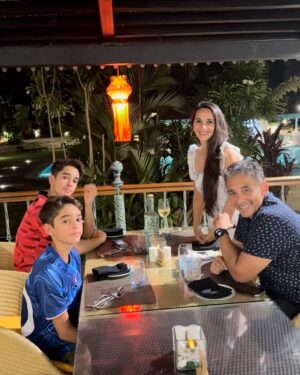 Tara Sharma Instagram - A v #HappyDiwali all 🪔! Is it today or tomorrow?. Still a bit confused by that but either way loads of good wishes from all of us to all of you. We are heading home today so will be with Mum, (Gaaga as our kids call her) and Tia and all else at home for Diwali too. ❤️🧿

This is a huge thank you carousel!

We loved our stay at @heritagevillageresortgoa thank you @velhoguitry and all the super staff and team. Our kids and @roopaksaluja even agreed to this short impromptu video picking their favourite bits and a kind fellow diner took the video haaha!

The rest of the pix and vids are of

1 the lil vid I spoke of
2 delicious prawns at Chutney
3 a screen grab of the video as our teens and R refused another pic haaha 
4 romantic pic of R and me taken by Zen 
5 as always thanks @_shrutisancheti love this outfit too and how it matches the flowers outside our lil villa
6 clever way to protect from the danger of falling coconuts 
7 spent most of our morning jumping waves, such fun..
8 Happy Diwali Rangoli 
9 standing on the stairs of the lovely Heritage 
10 R captured a butterfly at the start of my lil jig in my SS outfit 
11 With the cool and useful @artchivesindia beach bag in my SS outfit 
12 in my @house_of_nm #bikibni
13 Rampus the play room with fun activities by lovely staff 
14 in a lovely @_shrutisancheti sun dress 
15 in my @pumaindia palm tree dress with palm trees behind me 

Have a lovely Diwal! 

Just on our way back so this is a bit if a rushed post and there won’t be as many photos from tom as on trips one takes more what say?

#staysafe