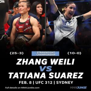 Tatiana Suarez Instagram - Two title fights in Sydney! Dricus Du Plessis vs. Sean Strickland 2 and Zhang Weili vs. Tatiana Suarez are official #UFC312

🔗 FULL STORY IN BIO