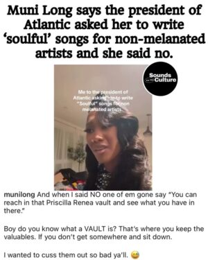 Yola Instagram - Swipe and read! Your first instinct would be “why not?” If you don’t consider the context of the last 30 years in the industry. If you don’t know how many people have talked about this look it up it’s mad insidious. 

In my experience I’ve noticed this tactic take multiple forms. 1) An attempt to get elements of our culture out from under the hands of culturally black black people and 2) in the same breath to uplift⚪️ passing black artists or visually less racially ambiguous artists who are not culturally black and centre ⚪️ culture in particular. All forms are a dispossession and subsequent colonisation of cultural resources. 

All forms need our assistance to be successful, so to refuse to play a part is a stand against the same kinda cultural appropriation that means most people still don’t know who Sister Rosetta Tharpe was. They done been doing this for decades! As you can tell by all my interviews during the Elvis movie promo period I was kinda obsessed about trying to correct that omission in American musical history. So if you wonder how it happens when we don’t know why people aren’t celebrated, this is step 1 in a long and storied strategy, and it’s peak coloniser mentality! Separate off one black person, give them wealth/accolades/rewards (for being or agreeing to stoop to being mid AF) so they can benefit from the dispossession of a whole people, sound familiar? #colonisation #culturalappropriation #cultureiswealth #munilong #kwanzaa thanks for this @beingblackislit & @munilong