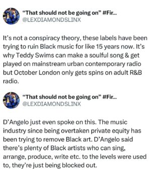 Yola Instagram - Swipe and read! Your first instinct would be “why not?” If you don’t consider the context of the last 30 years in the industry. If you don’t know how many people have talked about this look it up it’s mad insidious. 

In my experience I’ve noticed this tactic take multiple forms. 1) An attempt to get elements of our culture out from under the hands of culturally black black people and 2) in the same breath to uplift⚪️ passing black artists or visually less racially ambiguous artists who are not culturally black and centre ⚪️ culture in particular. All forms are a dispossession and subsequent colonisation of cultural resources. 

All forms need our assistance to be successful, so to refuse to play a part is a stand against the same kinda cultural appropriation that means most people still don’t know who Sister Rosetta Tharpe was. They done been doing this for decades! As you can tell by all my interviews during the Elvis movie promo period I was kinda obsessed about trying to correct that omission in American musical history. So if you wonder how it happens when we don’t know why people aren’t celebrated, this is step 1 in a long and storied strategy, and it’s peak coloniser mentality! Separate off one black person, give them wealth/accolades/rewards (for being or agreeing to stoop to being mid AF) so they can benefit from the dispossession of a whole people, sound familiar? #colonisation #culturalappropriation #cultureiswealth #munilong #kwanzaa thanks for this @beingblackislit & @munilong
