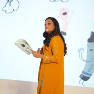 Aamina Sheikh Instagram - Early Years Summit 2025
'Winds of Change' 

My objective was to demonstrate an interactive storytelling session with a group of children. A technique i use, that works like magic, is turning the spotlight on the child or children listening, luring them into the story with fun antics, asking questions so they feel and emote what the characters of the story are experiencing. 

The book i chose to reenact is my own children's hot favorite, 'The Day The Crayons Called It Quits'. In this wonderfully crafted narrative, a set of crayons write very expressive letters to their young owner, Duncon. They express weariness, grief, anger, concern, happiness, anxiety, enthusiasm, love and a whole range of emotions with belly tickling wit and humor. As i opened each page of the letters, the voice of the crayons became that of the children -- their empathy for the crayons heightened, and they heard their own voices heard. This with a receptive audience of academics, the hall came alive with imagination, curiosity, life lessons and laughs! 
It was pure joy for us all ! 
.
.
'The Day The Crayons Quit'
Written by Drew Daywalt
Illustrated by Oliver Jeffers
.
.
Thank you @tcssro for the opportunity and a day well spent!
.
.
.
Styled by @alayah_by_aniqah
Wearing @malihastudio
Hair & Makeup @ikramgoharofficial