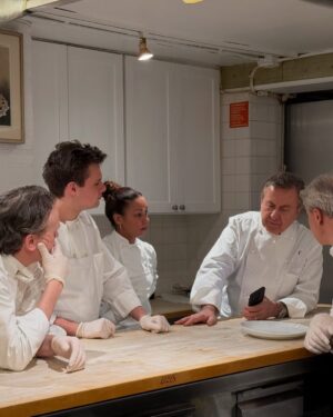 Adrienne Cheatham Instagram - Tuesday night was magical! (And made me miss being in restaurants 🥲) I’m so honored to have been a part of this event for the @jacquespepinfoundation and @beardfoundation sharing a kitchen with @lerouxeddy @danielboulud @chefgabrielkreuther @jacquestorres 

Our host @marvasmalls brought together an incredible group of people around the table that are all excellence personified and it was an honor to cook for them (during Black History Month no less). 
Sharing space with the chefs from all the teams, working collaboratively and seeing how much we all have in common was a joy. A special THANK YOU to @lana_cooks for coming straight from the airport to be there with me making sure things went smoothly, @jbfizabela for running the evening so well, and the great students from @iceculinary Abe, Nyaira, and Marven who came with open minds and good vibes to assist and soak up the experience. 

***For those of you who voted in the outfit poll, I went with Option 3 - the blue work jacket look for prep and set up, then did a costume change for service into Option 1 - the classic, crisp white jacket and apron! It felt right and was perfect for the situation. 

#chef #cheflife #jamesbeardhouse #blackhistorymonth