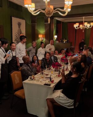 Adrienne Cheatham Instagram - Tuesday night was magical! (And made me miss being in restaurants 🥲) I’m so honored to have been a part of this event for the @jacquespepinfoundation and @beardfoundation sharing a kitchen with @lerouxeddy @danielboulud @chefgabrielkreuther @jacquestorres 

Our host @marvasmalls brought together an incredible group of people around the table that are all excellence personified and it was an honor to cook for them (during Black History Month no less). 
Sharing space with the chefs from all the teams, working collaboratively and seeing how much we all have in common was a joy. A special THANK YOU to @lana_cooks for coming straight from the airport to be there with me making sure things went smoothly, @jbfizabela for running the evening so well, and the great students from @iceculinary Abe, Nyaira, and Marven who came with open minds and good vibes to assist and soak up the experience. 

***For those of you who voted in the outfit poll, I went with Option 3 - the blue work jacket look for prep and set up, then did a costume change for service into Option 1 - the classic, crisp white jacket and apron! It felt right and was perfect for the situation. 

#chef #cheflife #jamesbeardhouse #blackhistorymonth