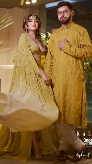 Aisha Mahdi Instagram - Collaboration

// There are very few outfits that steal my heart ❤ in an instant, but this unique Citrus mermaid dhoti Skirt caught my attention instantly.
Trust me when I say this, it's going to steal all the limelight in wedding festivities and special occasions.

The fact that I can twin with Sahil @viewflickstories is a bonus. We wore this stunning collection by @kalkifashion is just ❤

Outfit deets:

My Outfit: Citrus Mermaid Dhoti Skirt With A Crop Top In Long Cape Embroidered Sleeves, Plunging V Neckline In Embroidery

Sahil's Outfit: Dark Mustard Kurta Set In Silk With Lucknowi Thread Embroidered Floral Jaal

Check out your perfect picks for this season from @kalkifashion

Also, I had paired this gorgeous Earring and Mathapati from @paldzigns.jewel , Trust me these beautiful pieces are perfect to make a statement appearance.

#Collaboration #KalkiFashion