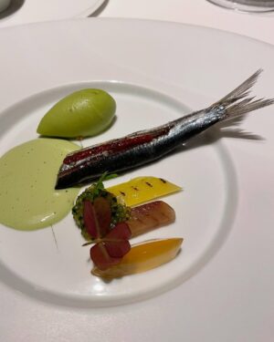 Aiste Miseviciute Instagram - Highlights from the 3 Michelin starred Plenitude @plenitude.paris by @arnauddonckele, a special mention to the wine choices of the very talented head sommelier @emmanuelcadieu. 

- Langoustine with squash and rosemary with sabayon.
- Gambero rosso and broccoletti with gambero, bergamot, Thai basil and yuzu bisque.
- Sauces are a pivotal aspect in Arnaud Donckele's cuisine and this simple yet stellar vegetable dish "Vegetable garden plot" was the best example.
- Sardine with marigold
- Scallop with fennel and caviar
- Pot au-feu, served in the kitchen by chef
- Veal sweetbread with salsify, nasturtium with "fond de veau" and myoga sauce.
- Quince with vanilla and chantilly