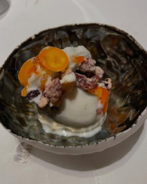 Aiste Miseviciute Instagram - Highlights from the 3 Michelin starred Plenitude @plenitude.paris by @arnauddonckele, a special mention to the wine choices of the very talented head sommelier @emmanuelcadieu. 

- Langoustine with squash and rosemary with sabayon.
- Gambero rosso and broccoletti with gambero, bergamot, Thai basil and yuzu bisque.
- Sauces are a pivotal aspect in Arnaud Donckele's cuisine and this simple yet stellar vegetable dish "Vegetable garden plot" was the best example.
- Sardine with marigold
- Scallop with fennel and caviar
- Pot au-feu, served in the kitchen by chef
- Veal sweetbread with salsify, nasturtium with "fond de veau" and myoga sauce.
- Quince with vanilla and chantilly