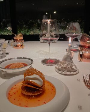 Aiste Miseviciute Instagram - Highlights from the 3 Michelin starred Plenitude @plenitude.paris by @arnauddonckele, a special mention to the wine choices of the very talented head sommelier @emmanuelcadieu. 

- Langoustine with squash and rosemary with sabayon.
- Gambero rosso and broccoletti with gambero, bergamot, Thai basil and yuzu bisque.
- Sauces are a pivotal aspect in Arnaud Donckele's cuisine and this simple yet stellar vegetable dish "Vegetable garden plot" was the best example.
- Sardine with marigold
- Scallop with fennel and caviar
- Pot au-feu, served in the kitchen by chef
- Veal sweetbread with salsify, nasturtium with "fond de veau" and myoga sauce.
- Quince with vanilla and chantilly