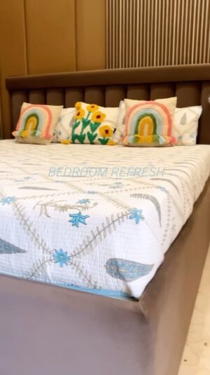Akshya Digital Diaries Instagram - Switch to these quilted bedding 🌸
.
Bedding set : @inara_sheshades 🪷
Cushion covers: @hausandkinder 🌈
.
#bedding #blog #vlog #quilt #bed #bedroom #bedtime #bedsheets
