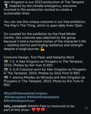 Alex Kingston Instagram - One of the highlights of my career was having the opportunity to play Prospero in The Tempest for the RSC . Incredible director, designers and company . Happy memories