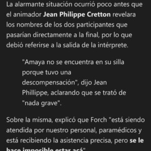 Amaya Forch Instagram - Me dieron unos sulmenaches, colaccccseeee y quedé media turuleca. Pero las chiquillas del canal me atendieron y cuidaron hasta que se me pasó todo ! 
A veces el cuerpo manda y este cuerpo pide un poco de descanso. Gracias a todos quienes me han escrito. Recibo ese cariño como un regaloneo. Ya estoy mejor, me quedaré tranquila hoy para mañana volver con toda la energía y alegría de siempre a compartir con ustedes. 
Y es que Mi Nombre Es está infartante !!! 🤭
Igual que ternura la foto de mis compañeritos con puchero ante la silla vacía. 🫶
Suerte hoy a los competidores. Están todos en un nivel increíble. A brillar !