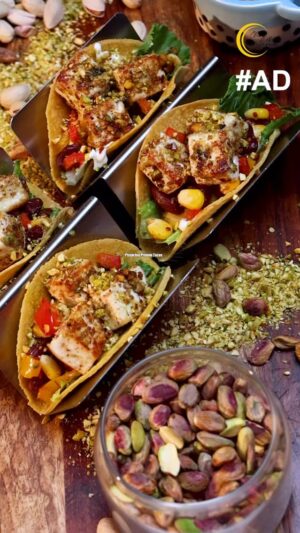 Amrita Raichand Instagram - As a #CaliforniaPistachiosPartner, I’ve taken tacos up a notch with The Better Nut – @californiapistachiosin! These green gems are packed with antioxidants and nutrients, making them the perfect addition to your recipes. 💚

✨ Recipe ✨
Taco Dough:
	•	Maize flour: 1/2 cup
	•	Maida: 1/4 cup
	•	Ground pistachios: 1/4 cup
	•	Water: 1/3 cup
	•	Salt: 1/4 tsp

Mix ingredients, knead a soft dough, roll into rotis, cut taco shapes, lightly cook, and bake at 140°C for 20-25 mins.

Pistachio-Crusted Paneer:
	•	Paneer: 150g, cubed
	•	Ginger-garlic paste: 2 tsp
	•	Toasted pistachios: 50g, chopped
	•	Salt & pepper
	•	Oil: 2 tbsp

Marinate paneer, coat in pistachios, and shallow fry till golden.

Mexican Beans:
	•	Rajma: 1/2 cup (boiled)
	•	Bell peppers: 1/4 cup each (red & yellow)
	•	Corn: 1/4 cup
	•	Mexican seasoning: 1 tsp
	•	Chili flakes: 1 tsp
	•	Oregano: 1/2 tsp
	•	Salt

Sauté spices, toss veggies & beans, and cook briefly.

Assembly: Add Romaine lettuce to taco shells, layer with sour cream, beans, crusted paneer, and extra pistachios!

✨ Every bite is crunchy, creamy, and full of nutty goodness! ✨

#CrackItSnackIt #CaliforniaPistachios #NuttyTwist #TacoTuesday