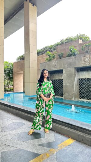 Apoorva Sharma Instagram - This super cool coordset from @beyondtara is a summer essential for sure 🤌🏻💚🌸
#GRWM #grwmreel #grwmvideo #coordset #coordsets #coordsetstyle #réel #reels #reelitfeelit #trendingreels 

PR @_mbconsulting_ 🌼
Bag @hidesignhq
Footwear @vwalk123 
[coordset, summer outfit ideas, summer outfit, ootd , comfy outfit, summer fashion, fashion blogger, summer dress]