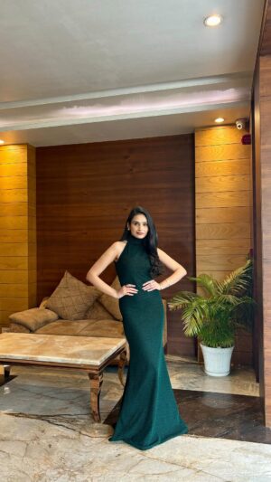 Apoorva Sharma Instagram - Ft. @wabisabistyl Green Shimmer Charollete Gown ✨🤍

📍@thecountyinnjaipur
#shimmer#shimmerdress#shimmergown#partydress