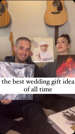 Briana Cuoco Instagram - ok honestly i saw hilary swank talk about how she & her husband did this at their wedding and i stole the idea but the fact still stands that this was the greatest wedding gift idea ever. reading why each person chose that specific record has been so special! 🤍🤍🤍

but also, we’re on the hunt for a great vinyl player that we can plug into our sonos system so we can play all these incredible records throughout our house - who has a good rec??????