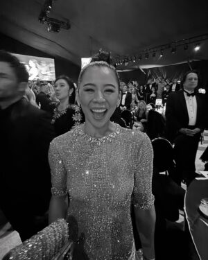 Brytni Sarpy Instagram - -Wore my freckles on the carpet. 🥹 @nicolewalmsley 
-New hair, who dis? @neekobackstage_ 
-Adrien Brody was my favorite performance this awards season.
-The Brutalist is my exact taste in 🎥.
- @leahmlewis will you be my personal photographer?? 😝 and did you all see her gown? 😍
- Love a silk gown.
-Thank you @ejaf for a lovely night 🩷