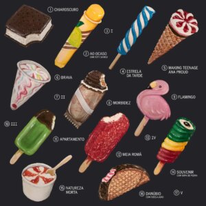 Capicua Instagram - "Um gelado antes do fim do mundo" sai à meia noite em todas as plataformas e estará à venda em CD a partir de amanhã 🍦E hoje estreia no palco do @teatrotivolibbva em Lisboa 🙌🥲

Esta é a tracklist em forma de carta dos gelados!
Obrigada à @maria_lousao pelas ilustrações e à @macedocannata pelo design 💞

É um sonho de infância poder escolher tantos gelados 😅💞🥰❤️