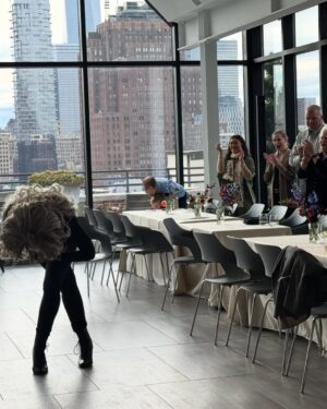 Cecily Strong Instagram - Best birthday of my life. Everyone should have a baby shower with the greatest group of friends and family on Earth for their 41st. Beautiful friends in wigs sending video messages to future lil bébé, mind blowing magic tricks, Peppermint dancing on the Scholastic building rooftop at 2pm on a Saturday, greatest God Parents’ speeches, old new and chosen family, babies in glam rock mullets, and a delicious birthday breakfast of Ina Garten’s French toast cooked with love by my favorite author of a book about the last queen of Hawaii. Little girl now has a brand new set of one-of-a-kind onesies and a library of favorite books from my favorite people (two copies of The Giving Tree means you’ve got the right people around you). I’m forever grateful for all the smiling I’ve done over the last 24 hours and I think I might just stay smiling for a little while. What an antidote for the gray sad scary exhausting unfathomable unmooring winter. As I said yesterday- While it may seem odd at first to have a giant baby shower, I know how incredibly lucky and grateful I feel to have existed in a time and place where I could make the choice and actually get to safely (knock on wood) become a mom at 41. With a fantastic partner. And I think that’s worthy of a proper fucking celebration!