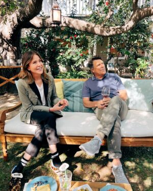 Christa Miller Instagram - A little bts of my tv husband @thetedmcginley and I on set S2. Liz is always so put together. I aspire to be more like her 😆 #dresslikeliz 

Costume Designer: @allysonfanger 

Jacket: @greglauren 
T-shirt: @francesdelourdes 
Pants: @iroparis 
Socks: @lebonshoppe 
Shoes: @adidas x @walesbonner 
Jewelry: @jenmeyerjewelry