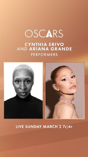 Cynthia Erivo Instagram - A spellbinding moment awaits. Cynthia Erivo and Ariana Grande take the #Oscars stage for a performance you won’t forget.

Watch the Oscars LIVE Sunday, March 2, at 7e/4p on ABC and Hulu, with Conan O’Brien hosting. Expect the unexpected—only at the Oscars.

Image Credit (Ariana): Katia Temkin
Image Credit (Cynthia): Mark Seliger