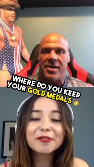 Denise Salcedo Instagram - In case you have ever wondered, where does WWE Hall of Famer Kurt Angle keep his GOLD MEDALS?! Well, I asked him, here is the answer! #WWE #KurtAngle #prowrestling #wrestling 

Where Does Kurt Angle Keep His Gold Medals? REVEALED!