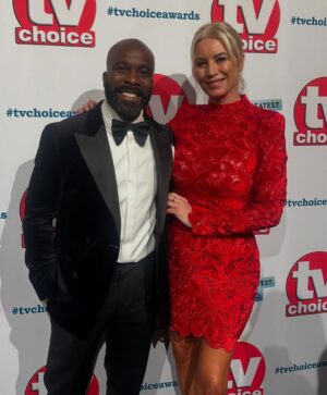 Denise Van Outen Instagram - @tvchoicemagazine awards London ⭐️
@johnny_vaughan66 
@mrscmcguinness & @mrduncanjames 
@melvinodoom 

🥂 @c4gogglebox (Winner) @studiolambert 

Dress - @nadinemerabi 
Shoes -  @tabithasimmons 
Glam -💫 hair & make up @melissabourne 
Photo credit @brett_d_cove