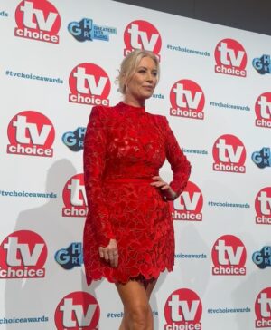Denise Van Outen Instagram - @tvchoicemagazine awards London ⭐️
@johnny_vaughan66 
@mrscmcguinness & @mrduncanjames 
@melvinodoom 

🥂 @c4gogglebox (Winner) @studiolambert 

Dress - @nadinemerabi 
Shoes -  @tabithasimmons 
Glam -💫 hair & make up @melissabourne 
Photo credit @brett_d_cove