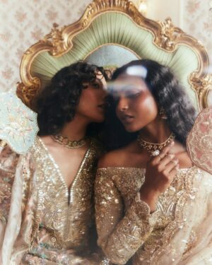 Eman Suleman Instagram - Despite all the healing, my disc slipped once again the night before this shoot, due to my own negligence. But when @kamiarrokni calls, only a fool would say no. 
I’m glad I persevered through the pain and brought this vision to life with an exceptional team. 

@thehouseofkamiarrokni, Soft Era.
Photographed by @snaqvi 
Styled by @meheksaeed 
Art direction by @moiz_tirmizi 
Hair and makeup by @sunil_mua 

Featuring dreamy beautiful birdies 
@richincolourandlife 
@noor_rashidd 
@dejaylazawal 
@sawerarajpootofficial