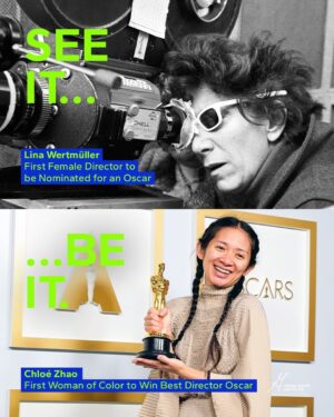 Geena Davis Instagram - Who were your favorite history-makers at this year’s award shows? In 1977, Lina Wertmüller made history as the first woman to be nominated for Best Director. After Kathryn Bigelow became the first female to win the award in 2010, Chloé Zhao went on to be the second in 2020, and the first woman of color to win the award. When we see people like us celebrated for their work, we feel empowered to pursue our dreams. 

#seeitbeit #Oscars #HurtLocker #KathrynBigelow #LinaWertmuller #ChloeZhao #Nomadland #WomensHistoryMonth