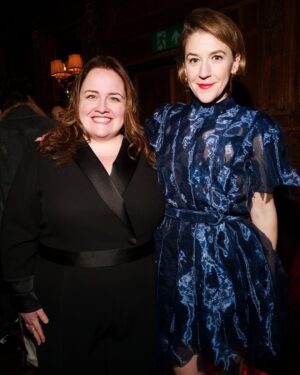 Gemma Whelan Instagram - Ok last @bafta ones I promise...!! Spent most of last night pointing at famous people whilst gas bagging with my favourite Jess Gunning. Got chucked off our table for Hugh Grant but wasn't allowed to take a photo of that 😝 magic times :) third pic is me being taught what a unicorn really is 😯 🦄 
@britishvogue @britishgq @tiffanyandco
📸: @sofi.adams.photo @jamesdkelly 
Third photo: @thismaggies