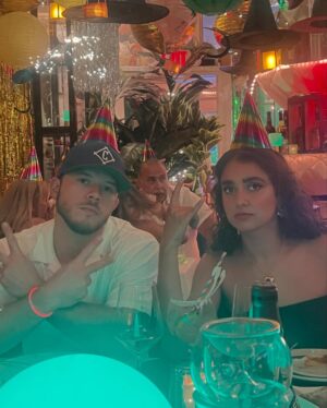 Geraldine Viswanathan Instagram - you’re cordially invited round up!! iconic summer includes: celebrating my 27th birthday w the squad   Will Ferrell doing a perfect bit, driving a red dodge charger around atlanta and pink love heart french tip nails 💘 ty for watching!