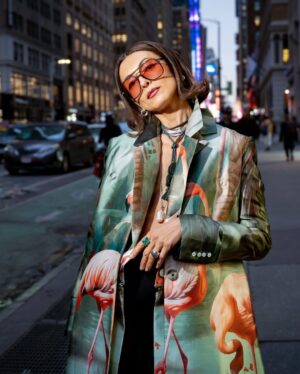 India de Beaufort Instagram - This coat and blazer by @bachmai is one of the most beautiful things I’ve ever had the honor to wear. Thank you @ericvitalephotography for these incredible photos ♥️ #nyfw #style #streetstyle #grwm #fashion