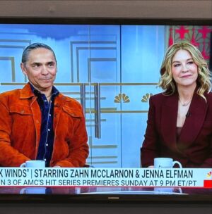 Jenna Elfman Instagram - Thank you @morningjoe. Love sharing time and space with @zahnmcclarnon for #DarkWinds which premieres this Sunday, March 9th @amc_tv and @amcplus 9/8c. // @davidcolvin @gitabass