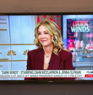Jenna Elfman Instagram - Thank you @morningjoe. Love sharing time and space with @zahnmcclarnon for #DarkWinds which premieres this Sunday, March 9th @amc_tv and @amcplus 9/8c. // @davidcolvin @gitabass