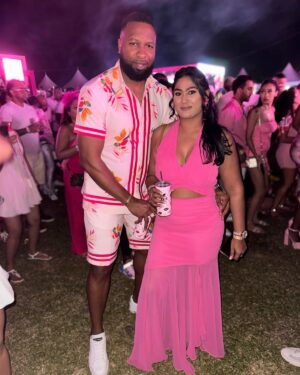 Jenna Pollard Instagram - Serving looks and good vibes all night! ✨💖 
.
Our Power Couple @kieron.pollard55 @jenna_pollard in Custom Made Bellissima x Bellissimo. 🫶🏻
.
.
#MatchingEnergy #PowerCouple #Bellissimadxb #Bellissimoman